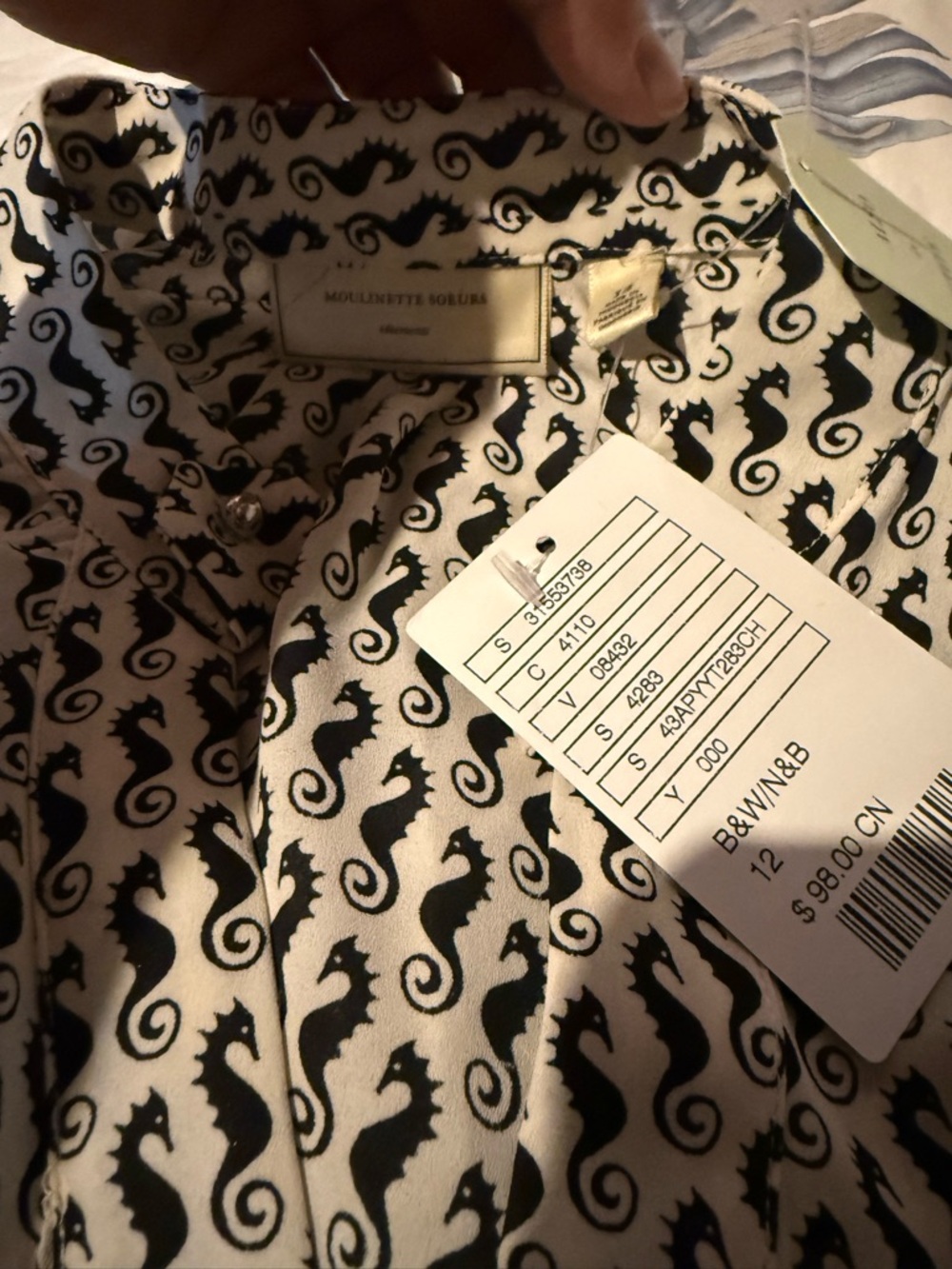 Anthropologie Moulinette Soeurs Seahorse Print Button-Up Blouse - Black & White